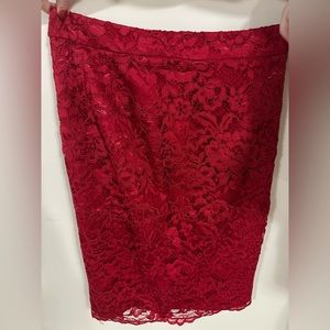 Red lace pencil skirt